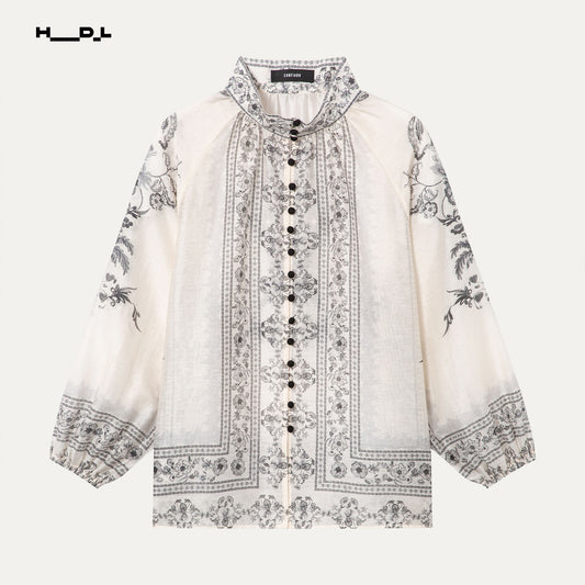 ボヘミアンプリントブラウス&ショートパンツセット