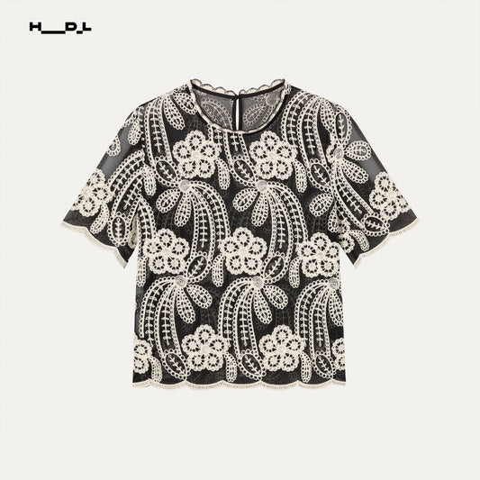 刺繍レーストップス&プリーツフリンジスカートセット