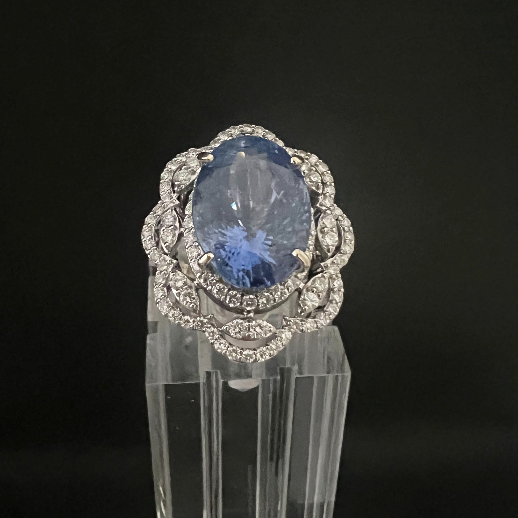 非加熱・スリランカ産 サファイア 18.25ct ダイヤモンド K18 リング