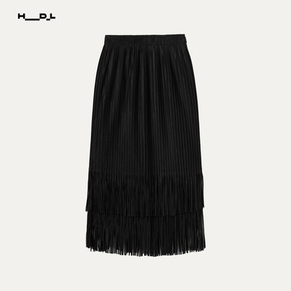 刺繍レーストップス＆プリーツフリンジスカートセット