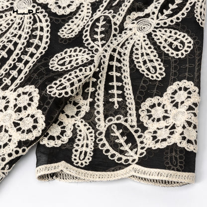 刺繍レーストップス＆プリーツフリンジスカートセット