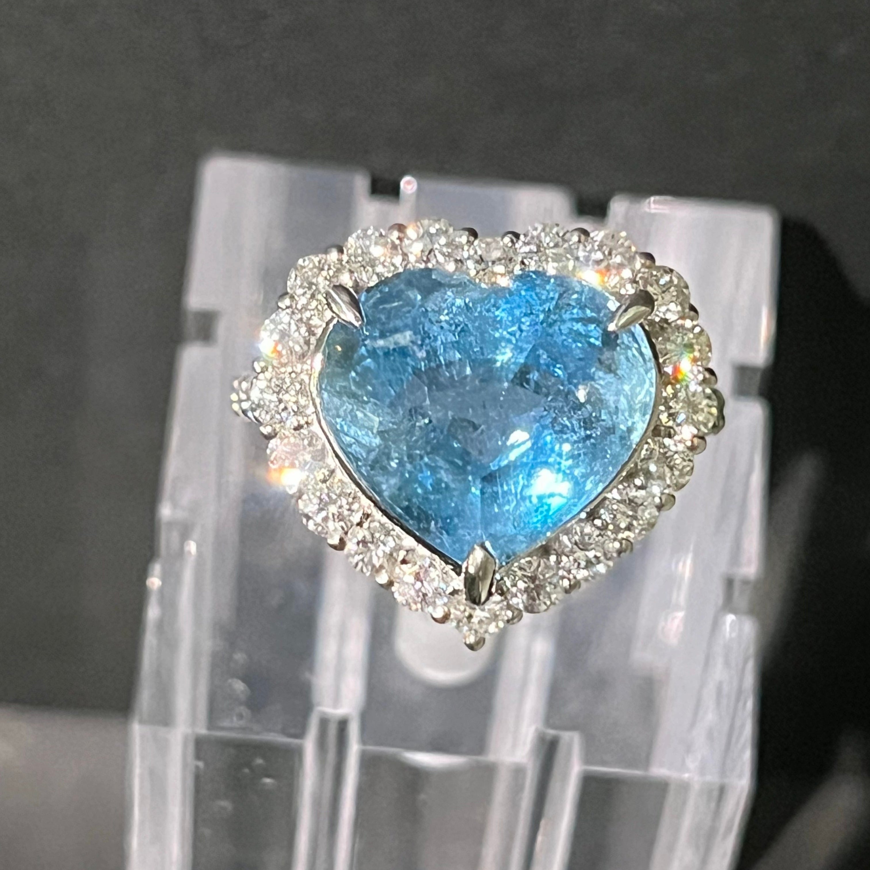 ハートシェイプ パライバトルマリン 7.09ct ダイヤモンド 1.45ct Pt950 リング