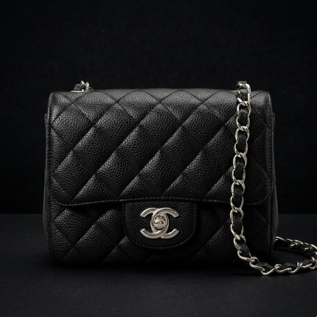 CHANEL マトラッセ ミニフラップバッグ キャビアスキン ブラック シルバー金具（Mini Matelasse 20）