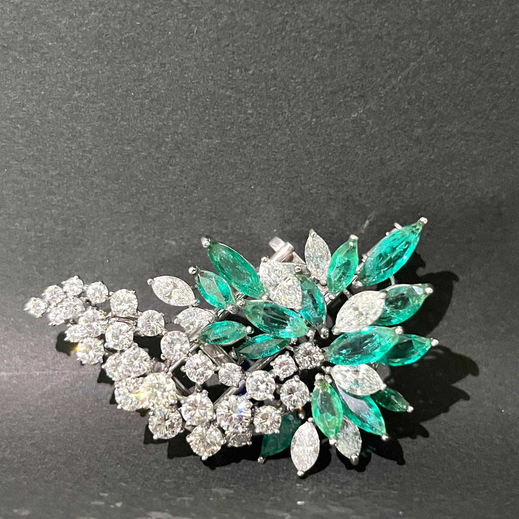 エメラルド E15.25 D10.28 PT900/K18 Brooch 26.33g