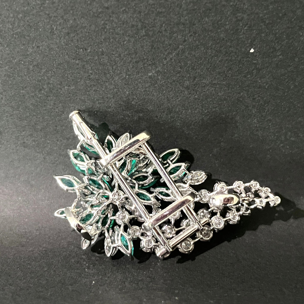 エメラルド E15.25 D10.28 PT900/K18 Brooch 26.33g