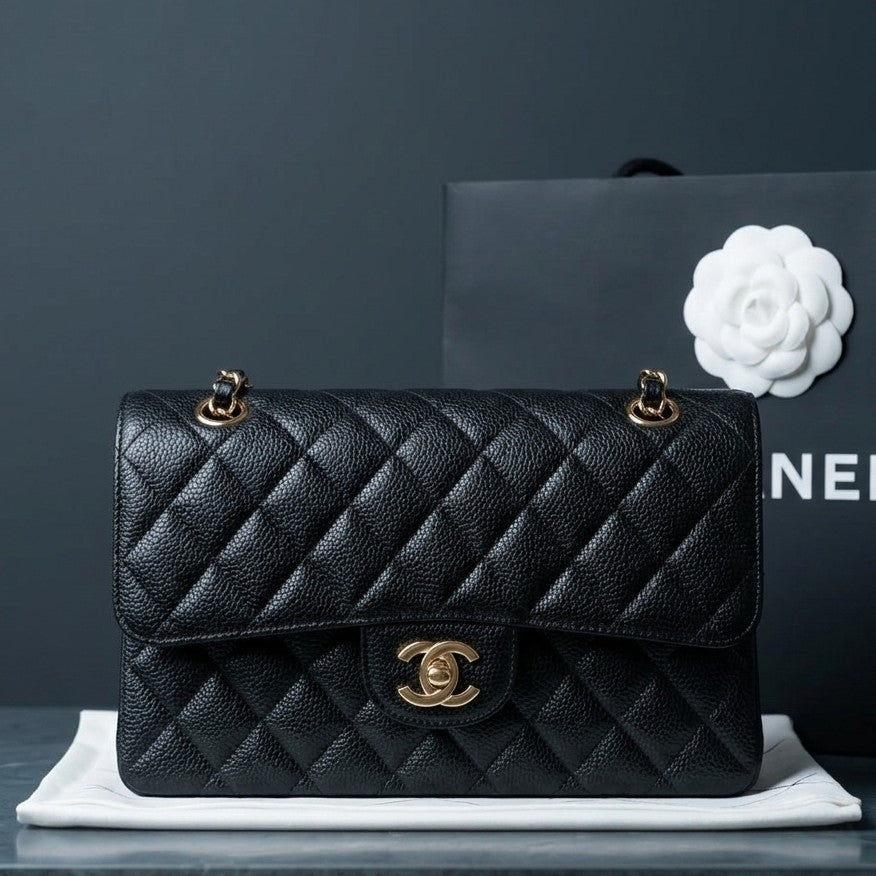 CHANEL クラシック フラップ バッグ 23 キャビアスキン ブラック ゴールド金具（未使用級）