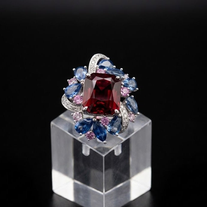 大粒ルビー 18.2ct サファイア 8.4ct Pt900 ダイヤモンドリング