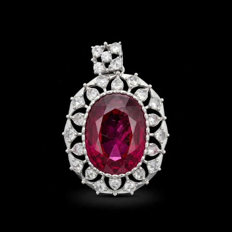 Pt900 大粒ルビー 58.08ct サファイア 8.55ct（ローズカット）ペンダントトップ