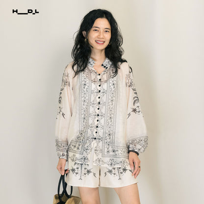 ボヘミアンプリントブラウス＆ショートパンツセット